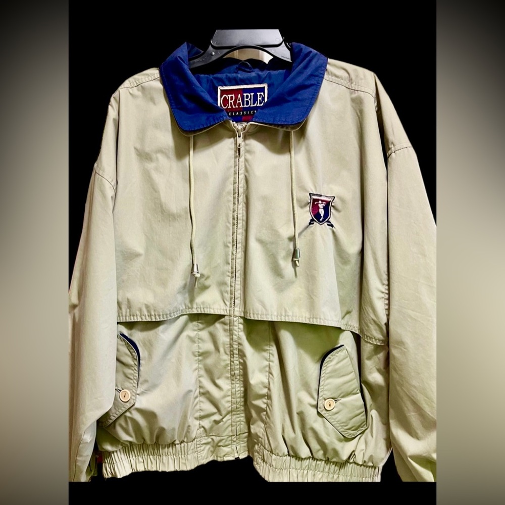CRABLE MENS GOLF WATERPROOF JACKET KHAKI W/ BLUE TRIM